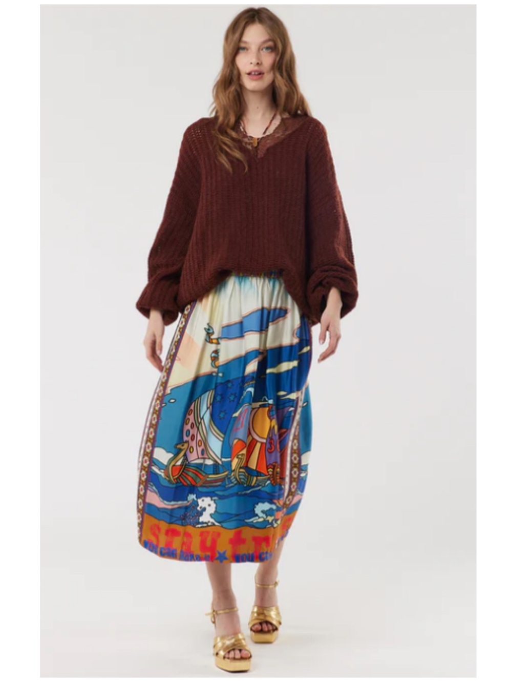 Me369 Vanessa Nautical Printed Midi Skirt